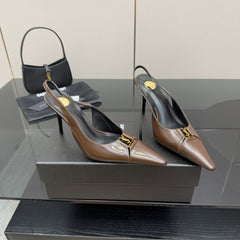 YSL 25S SLINGBACK HIGH HEELS 90 MM IN CHOCOLATE BROWN LAMBSKIN WITH GOLD HARDWARE YSL 25S SLINGBACK HIGH HEELS 90 MM IN CHOCOLATE BROWN LAMBSKIN WITH GOLD HARDWARE STYLE 7