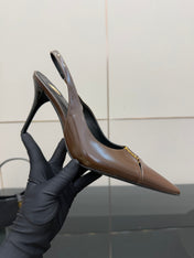 YSL 25S SLINGBACK HIGH HEELS 90 MM IN CHOCOLATE BROWN LAMBSKIN WITH GOLD HARDWARE YSL 25S SLINGBACK HIGH HEELS 90 MM IN CHOCOLATE BROWN LAMBSKIN WITH GOLD HARDWARE STYLE 7
