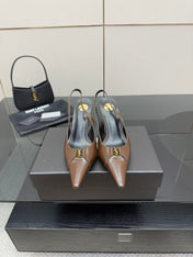 YSL 25S SLINGBACK HIGH HEELS 90 MM IN CHOCOLATE BROWN LAMBSKIN WITH GOLD HARDWARE YSL 25S SLINGBACK HIGH HEELS 90 MM IN CHOCOLATE BROWN LAMBSKIN WITH GOLD HARDWARE STYLE 7