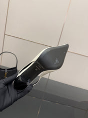 YSL 25S SLINGBACK HIGH HEELS 90 MM IN WHITE LAMBSKIN WITH GOLD HARDWARE STYLE 6