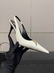YSL 25S SLINGBACK HIGH HEELS 90 MM IN WHITE LAMBSKIN WITH GOLD HARDWARE STYLE 6
