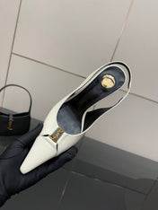 YSL 25S SLINGBACK HIGH HEELS 90 MM IN WHITE LAMBSKIN WITH GOLD HARDWARE STYLE 6