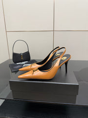 YSL 25S SLINGBACK HIGH HEELS 90 MM IN DARK ORANGE LAMBSKIN WITH GOLD HARDWARE STYLE 4