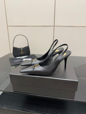 YSL 25S SLINGBACK HIGH HEELS 90 MM IN BLACK SMOOTH LAMBSKIN WITH GOLD HARDWARE STYLE 3