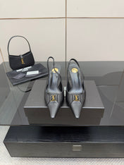 YSL 25S SLINGBACK HIGH HEELS 90 MM IN BLACK SMOOTH LAMBSKIN WITH GOLD HARDWARE STYLE 3