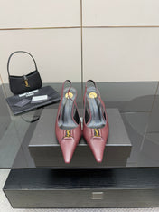YSL 25S SLINGBACK HIGH HEELS 90 MM IN DARK RED LAMBSKIN WITH GOLD HARDWARE STYLE 2