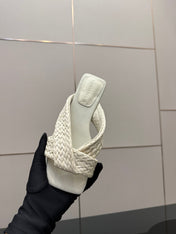 BOTTEGA VENETA 26S SANDALS IN WHITE CALFSKIN AND RAFFIA