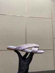 BOTTEGA VENETA 26S SANDALS IN LIGHT PURPLE CALFSKIN AND RAFFIA