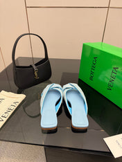 BOTTEGA VENETA 26S SANDALS IN LIGHT BLUE CALFSKIN AND RAFFIA