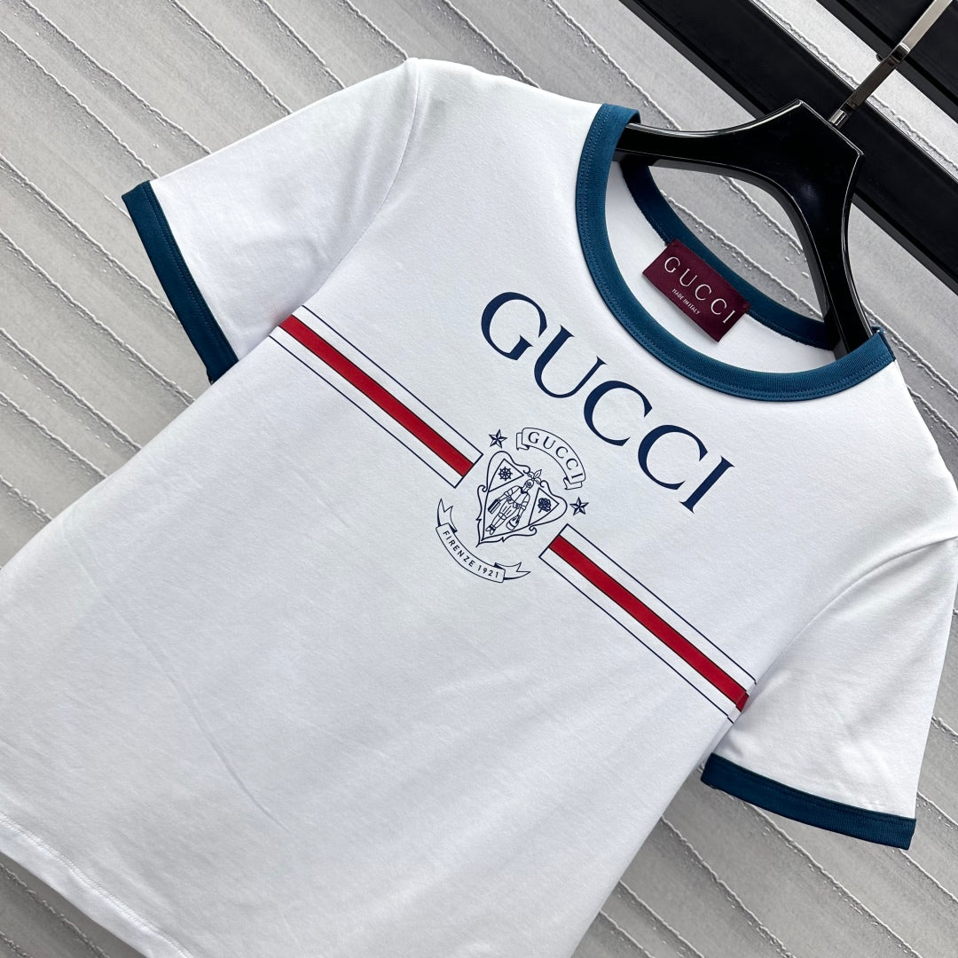 GG White Blue Cotton Jersey T-shirt With Print