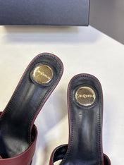 YSL 25S JILL MULES 75MM IN MAHOGANY RED SMOOTH CALFSKIN