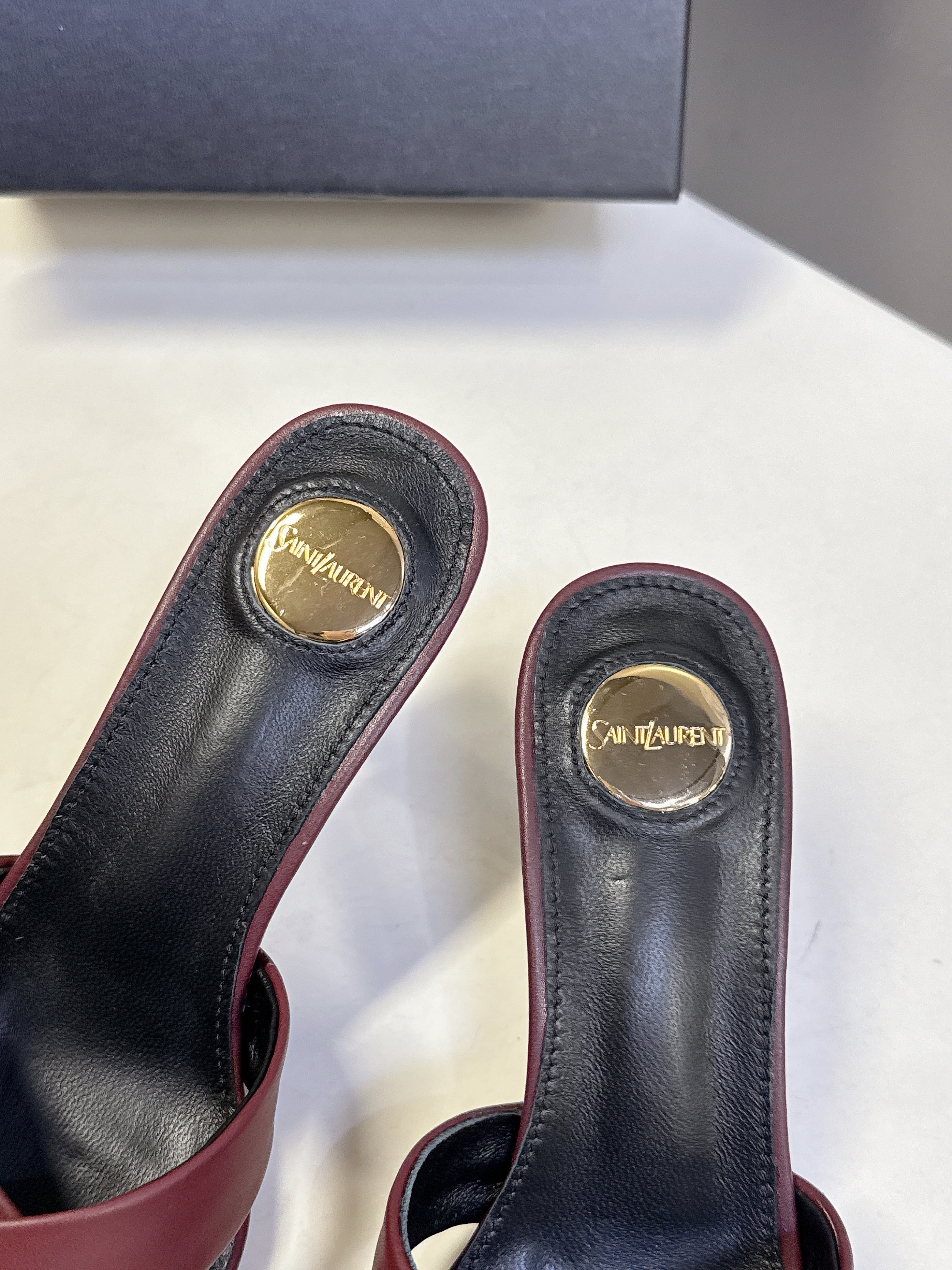 YSL 25S JILL MULES 75MM IN MAHOGANY RED SMOOTH CALFSKIN