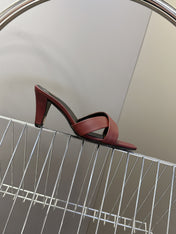 YSL 25S JILL MULES 75MM IN MAHOGANY RED SMOOTH CALFSKIN