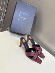 YSL 25S JILL MULES 75MM IN MAHOGANY RED SMOOTH CALFSKIN