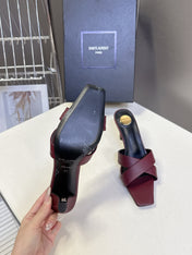 YSL 25S JILL MULES 75MM IN MAHOGANY RED SMOOTH CALFSKIN