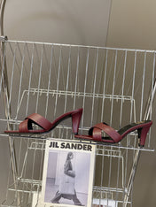 YSL 25S JILL MULES 75MM IN MAHOGANY RED SMOOTH CALFSKIN