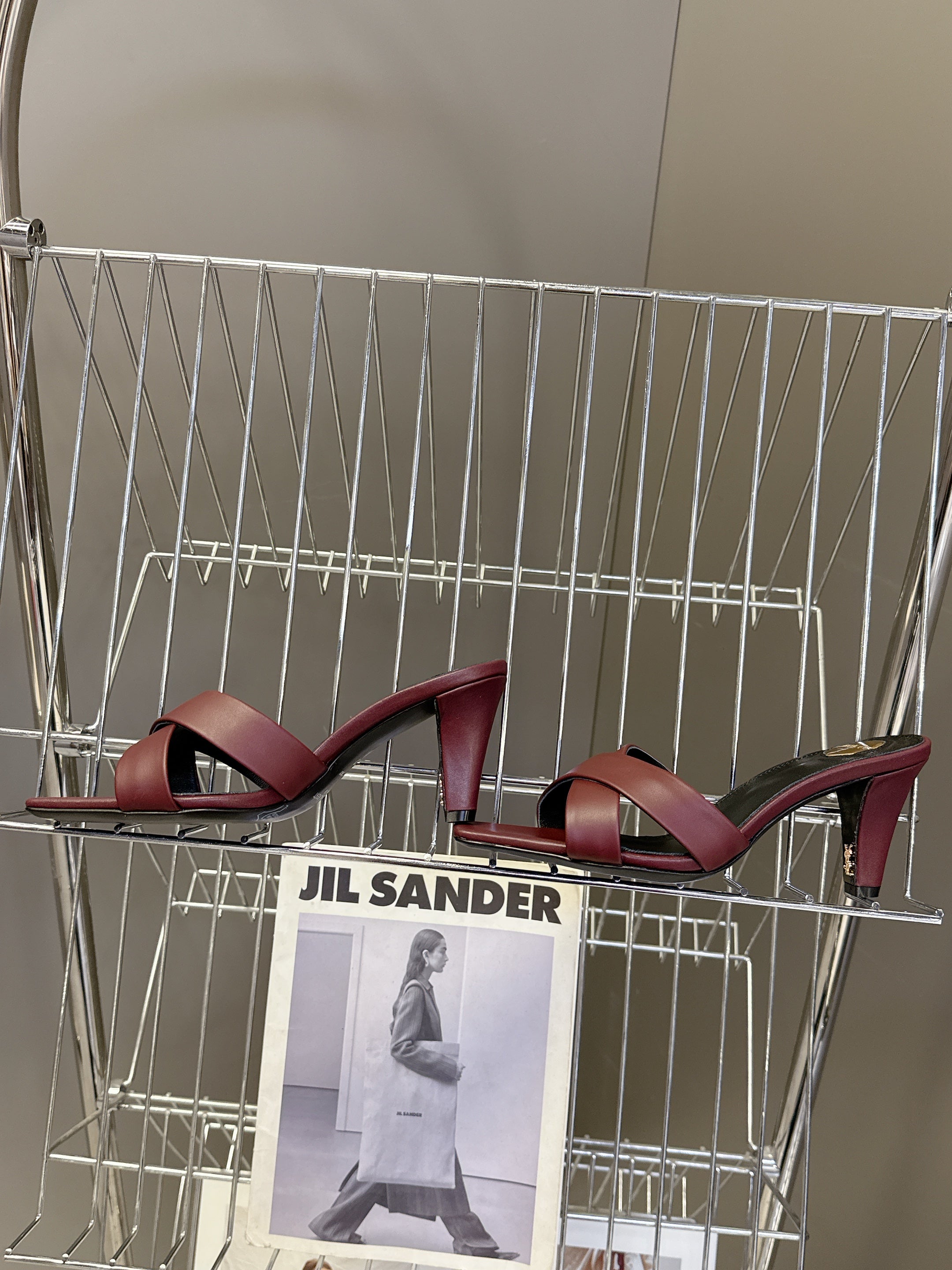 YSL 25S JILL MULES 75MM IN MAHOGANY RED SMOOTH CALFSKIN