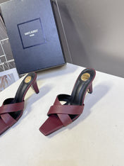 YSL 25S JILL MULES 75MM IN MAHOGANY RED SMOOTH CALFSKIN