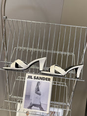 YSL 25S JILL MULES 75MM IN WHITE SMOOTH CALFSKIN