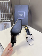 YSL 25S JILL MULES 75MM IN WHITE SMOOTH CALFSKIN