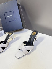 YSL 25S JILL MULES 75MM IN WHITE SMOOTH CALFSKIN