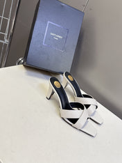 YSL 25S JILL MULES 75MM IN WHITE SMOOTH CALFSKIN