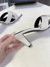 YSL 25S JILL MULES 75MM IN WHITE SMOOTH CALFSKIN