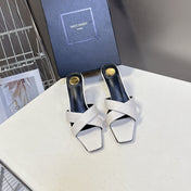 YSL 25S JILL MULES 75MM IN WHITE SMOOTH CALFSKIN