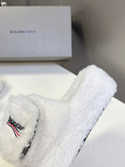 BALENCIAGA 25S SLIPPERS IN WHITE FAUX SHEARLING