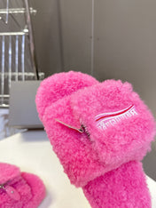 BALENCIAGA 25S SLIPPERS IN PINK FAUX SHEARLING