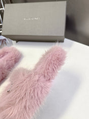 BALENCIAGA 25S SOFT FUR SLIPPERS IN LIGHT PINK FUR WITH RHINESTONE BOW
