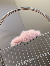 BALENCIAGA 25S SOFT FUR SLIPPERS IN LIGHT PINK FUR WITH RHINESTONE BOW