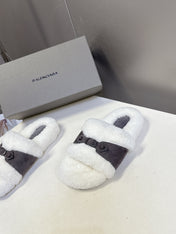 BALENCIAGA 25S SLIPPERS IN MUTED PURPLE GRAY SUEDE AND WHITE WOOL