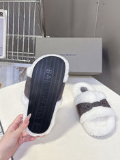 BALENCIAGA 25S SLIPPERS IN MUTED PURPLE GRAY SUEDE AND WHITE WOOL