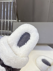 BALENCIAGA 25S SLIPPERS IN MUTED PURPLE GRAY SUEDE AND WHITE WOOL