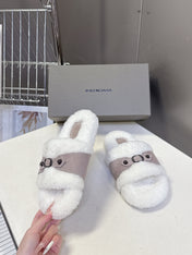 BALENCIAGA 25S SLIPPERS IN DUSTY PINK GRAY SUEDE AND WHITE WOOL