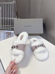 BALENCIAGA 25S SLIPPERS IN DUSTY PINK GRAY SUEDE AND WHITE WOOL