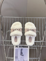 BALENCIAGA 25S SLIPPERS IN DUSTY PINK GRAY SUEDE AND WHITE WOOL