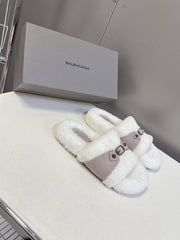 BALENCIAGA 25S SLIPPERS IN DUSTY PINK GRAY SUEDE AND WHITE WOOL