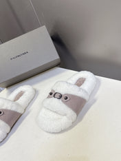 BALENCIAGA 25S SLIPPERS IN DUSTY PINK GRAY SUEDE AND WHITE WOOL