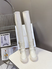 DIOR D-FIGHT BOOT 25S IN WHITE CALFSKIN WITH SILVER HARDWARE