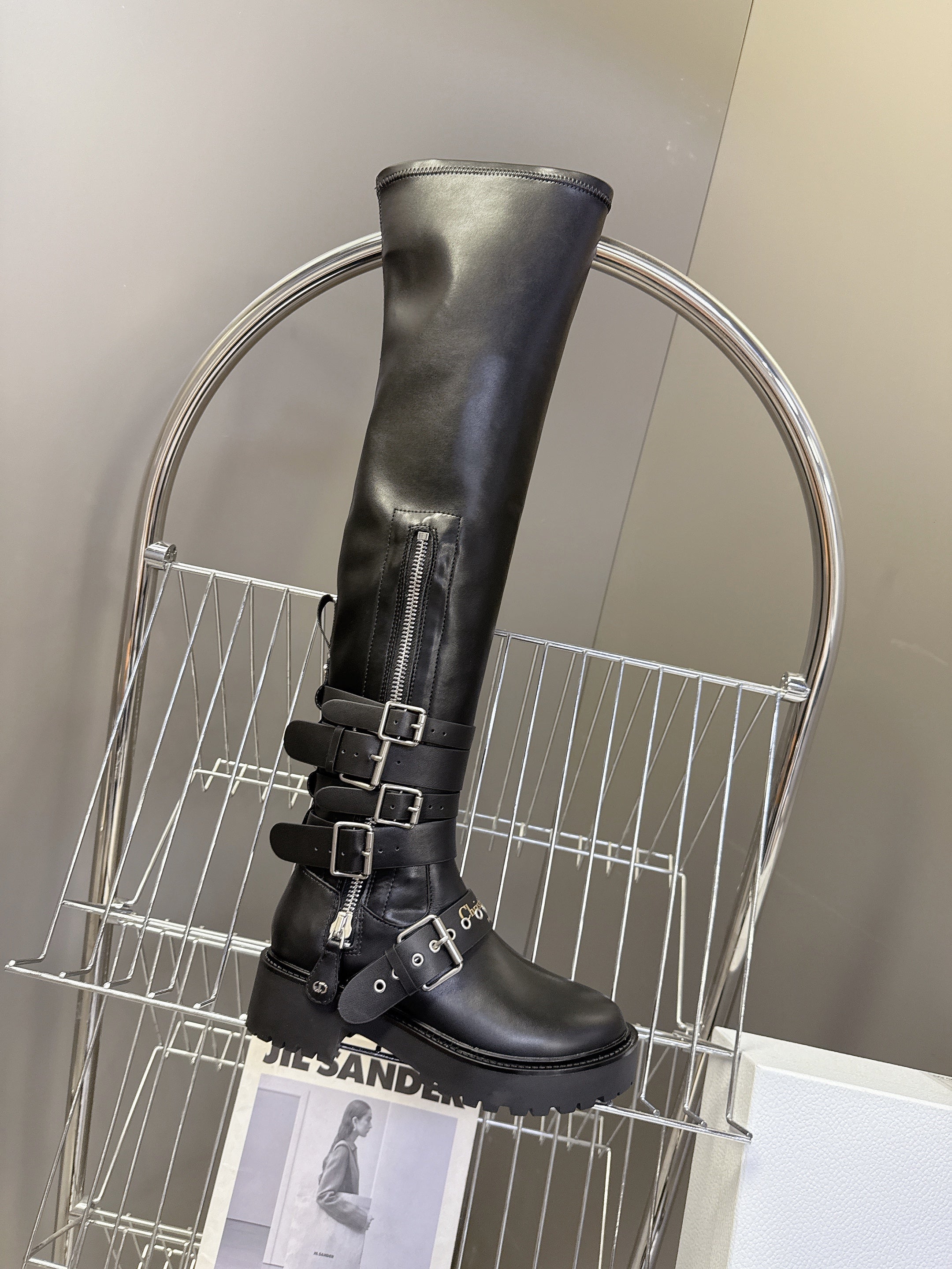 DIOR D-FIGHT BOOT 25S IN BLACK CALFSKIN WITH SILVER HARDWARE