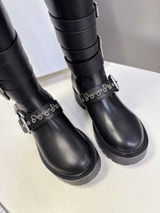 DIOR D-FIGHT BOOT 25S IN BLACK CALFSKIN WITH SILVER HARDWARE