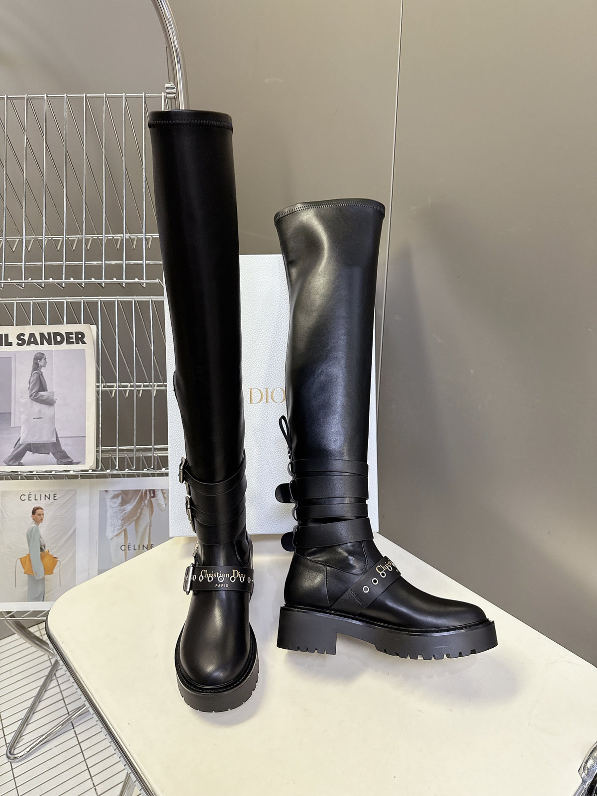 DIOR D-FIGHT BOOT 25S IN BLACK CALFSKIN WITH SILVER HARDWARE