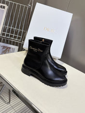 DIOR 25S D-MAJOR ANKLE BOOTS IN BLACK LAMBSKIN WITH GOLD HARDWARE