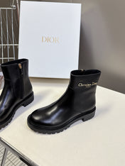 DIOR 25S D-MAJOR ANKLE BOOTS IN BLACK LAMBSKIN WITH GOLD HARDWARE