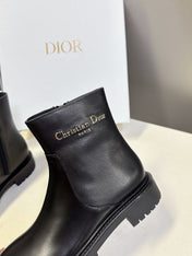 DIOR 25S D-MAJOR ANKLE BOOTS IN BLACK LAMBSKIN WITH GOLD HARDWARE