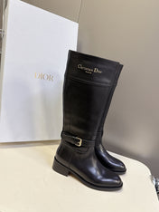 DIOR 25S BROWN HIGH BOOTS IN BLACK LAMBSKIN