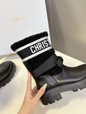 DIOR 25S D-MAJOR ANKLE BOOTS IN BLACK LAMBSKIN AND WOOL