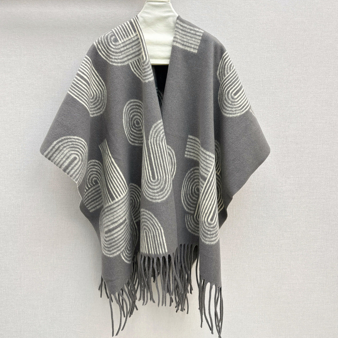 HERMES 25S JACQUARD CAPE COAT 320